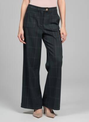 Pantalon evazat talie cu cleme talie înaltă negru ICHI femeie