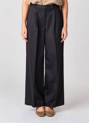 Pantalon larg țesătură poplin talie înaltă negru GRACE & MILA femeie