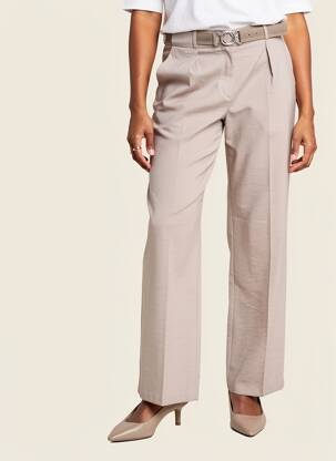 Pantalon drept țesătură poplin talie înaltă bej BETTY BARCLAY femeie