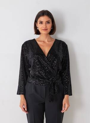 Top elasticitate mâneci 3/4 negru ALME femeie