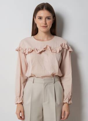 Top guler rotund mâneci lungi roz SWEETIES BY AUDE D. femeie