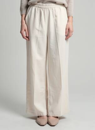 Pantalon larg țesătură poplin mărime normală bej GRACE & MILA femeie