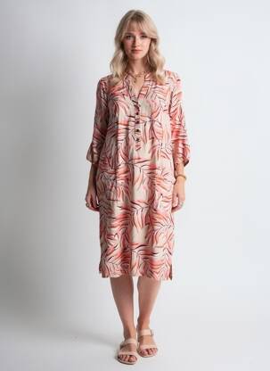 Rochie midi mâneci 3/4 mâneci 3/4 roz SIGNATURE femme