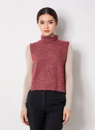 Pulover cu guler înalt croială dreaptă fără mâneci roșu INDI & COLD femeie