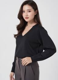 Pulover guler în v mâneci lungi negru BRANDTEX femme