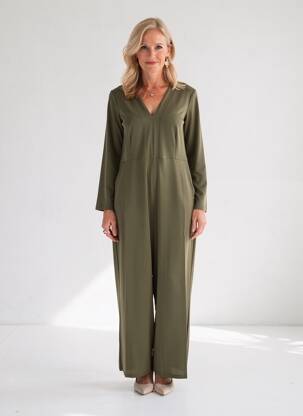 Salopetă-pantalon croială fluidă mâneci lungi verde SURKANA femeie