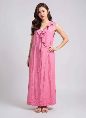 Rochie lungă fără mâneci fără mâneci roz ICHI femeie
