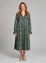 Rochie midi imprimeu fantezie mâneci lungi verde POMME ROUGE femeie