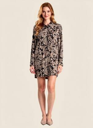 Rochie scurtă croială fluidă mâneci lungi negru FRANSA femeie