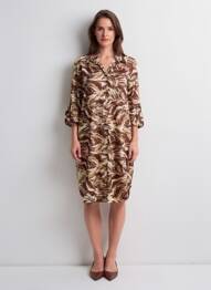 Rochie midi imprimeu fantezie mâneci lungi maro APRIL VINTAGE femeie