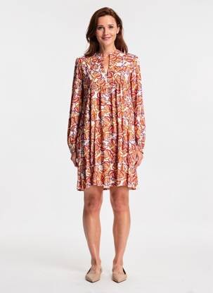 Rochie scurtă croială fluidă mâneci lungi portocaliu ANGE femeie