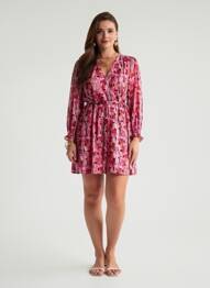 Rochie scurtă croială evazată mâneci lungi roz ARTLOVE femeie