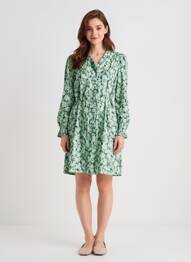 Rochie midi imprimeu fantezie mâneci lungi verde ICHI femeie