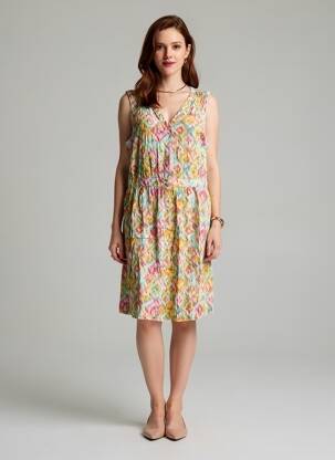 Rochie midi croială fluidă fără mâneci galben ICHI femeie