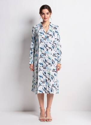 Rochie midi croială fluidă mâneci lungi alb HUBLOT femeie