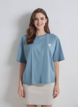 Tricou croială dreaptă mâneci scurte albastru ICHI femeie