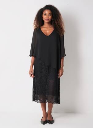 Rochie midi croială fluidă mâneci 3/4 negru ULLA POPKEN femeie