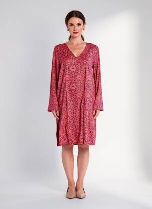 Rochie midi imprimeu fantezie mâneci lungi roz LA FIANCÉE femeie