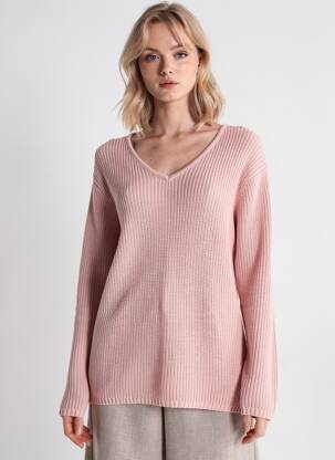 Pulover croială cambrată mâneci lungi roz HUBLOT femeie