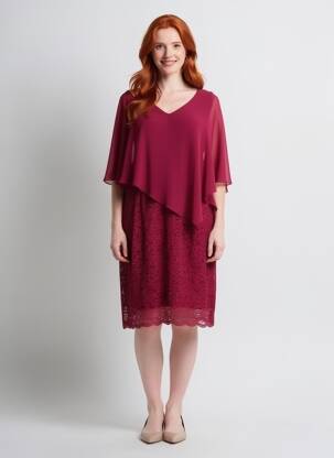 Rochie midi croială fluidă mâneci 3/4 roșu ULLA POPKEN femeie