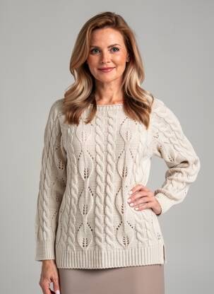 Pulover croială cambrată mâneci lungi bej QUATTRO femeie