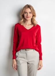 Pulover guler în v mâneci lungi roșu QUATTRO femme