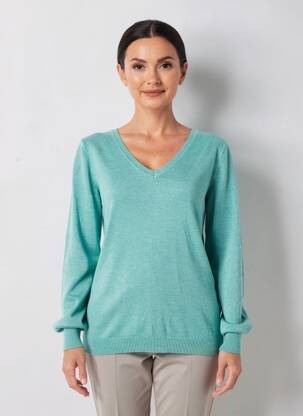 Pulover guler în v mâneci lungi verde QUATTRO femeie