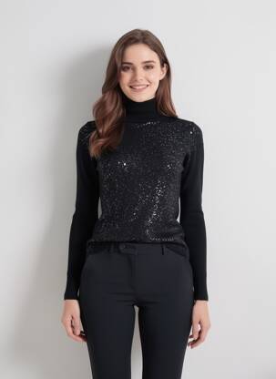 Pulover cu guler înalt croială cambrată mâneci lungi negru QUATTRO femeie