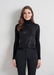Pulover cu guler înalt croială cambrată mâneci lungi negru QUATTRO femme