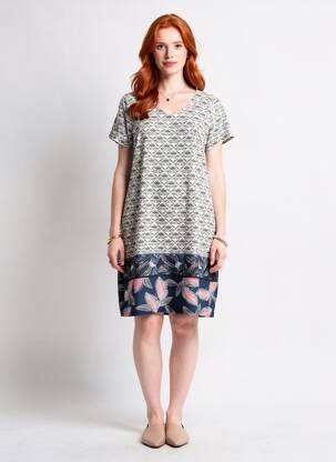 Rochie midi imprimeu fantezie mâneci scurte negru JUMFIL femeie