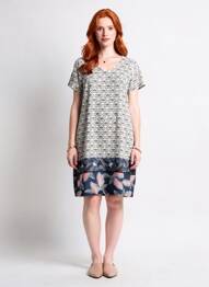 Rochie midi imprimeu fantezie mâneci scurte negru JUMFIL femeie