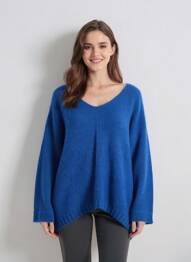 Pulover elasticitate mâneci 3/4 albastru COULEURS DU TEMPS femme