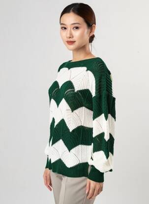 Pulover decolteu bărcuță mâneci lungi verde QUATTRO femeie