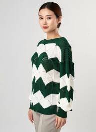 Pulover decolteu bărcuță mâneci lungi verde QUATTRO femme
