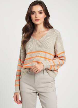 Pulover țesătură melanj mâneci lungi maro QUATTRO femeie