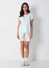 Pijamale scurte guler rotund albastru MASSANA femme