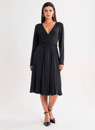 Rochie midi mâneci lungi mâneci lungi negru SISTE'S femeie