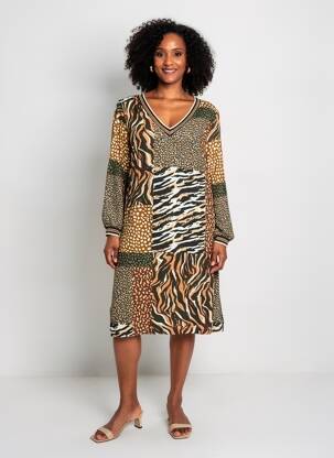 Rochie midi croială fluidă mâneci 3/4 verde SIGNE NATURE femeie