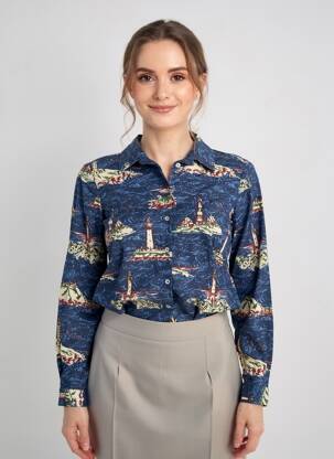 Cămașă croială cambrată mâneci lungi albastru NICE THINGS femeie