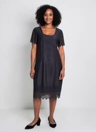 Rochie midi închidere cu fermoar la spate mâneci scurte negru JUMFIL femeie