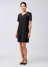Rochie scurtă închidere cu fermoar la spate mâneci scurte negru JUMFIL femeie