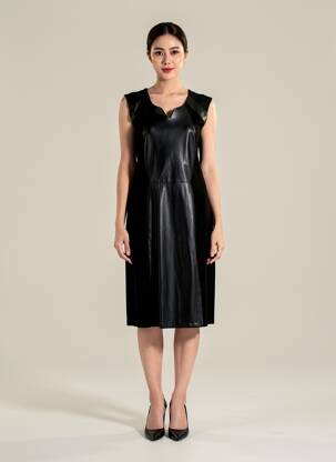 Rochie midi fără mâneci fără mâneci negru JUMFIL femeie