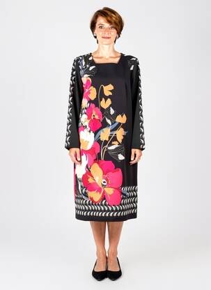 Rochie midi imprimeu floral mâneci lungi negru GUY DUBOUIS femeie