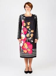 Rochie midi imprimeu floral mâneci lungi negru GUY DUBOUIS femeie