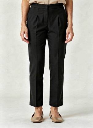Pantalon drept țesătură crep talie înaltă negru JUMFIL femeie