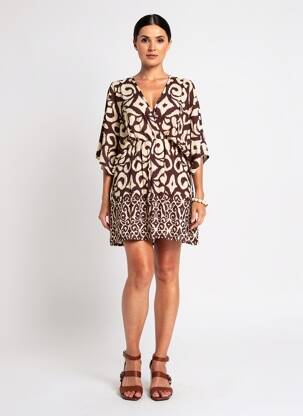 Rochie scurtă mâneci 3/4 mâneci 3/4 maro CIVICO 1 femeie