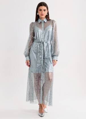 Rochie lungă mâneci lungi mâneci lungi gri DE ROYAL femeie
