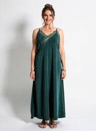 Rochie lungă mâneci cu bretele ajustabile bretele subțiri verde LUMINA femme