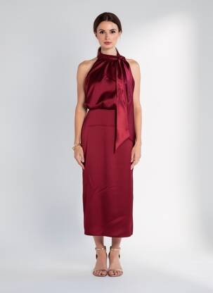Rochie midi fără mâneci fără mâneci roșu ALTAMIRA femeie