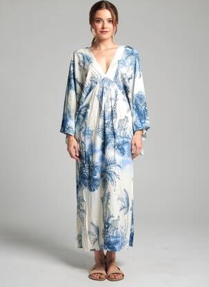 Rochie lungă mâneci lungi mâneci lungi albastru LUMINA femeie